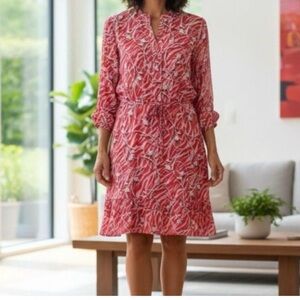 All Saints Red and White Long Sleeve Dress size 8 floral